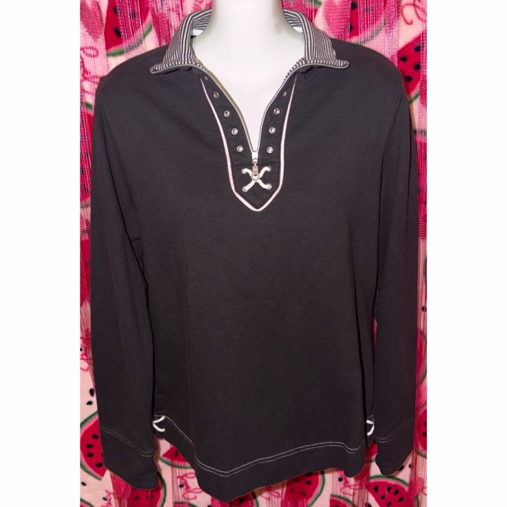 🖤 Quarter Zip Cotton Blend Sweatshirt with Grommet Details